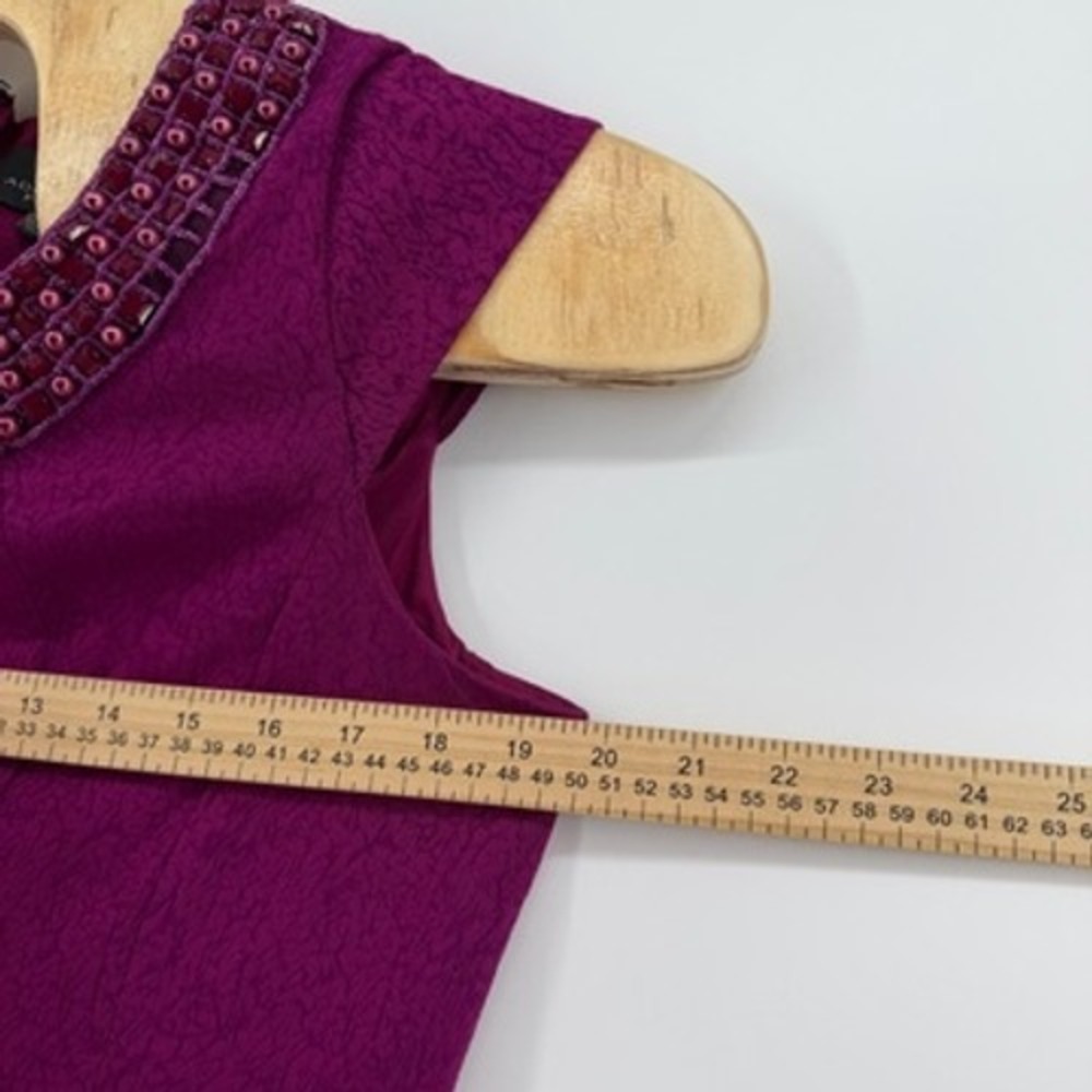 Adrianna Papell Beaded Neck Sheath Dress Fuschia Cap Sleeve Zipper Closure US 12 - Picture 8 of 9